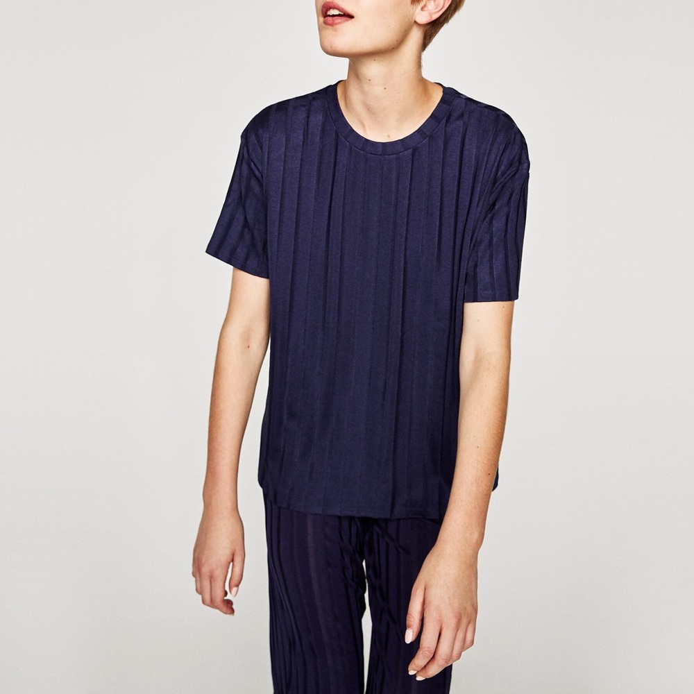 Zara Blue Ribbed Stripe Shirt - Picture 3 of 7